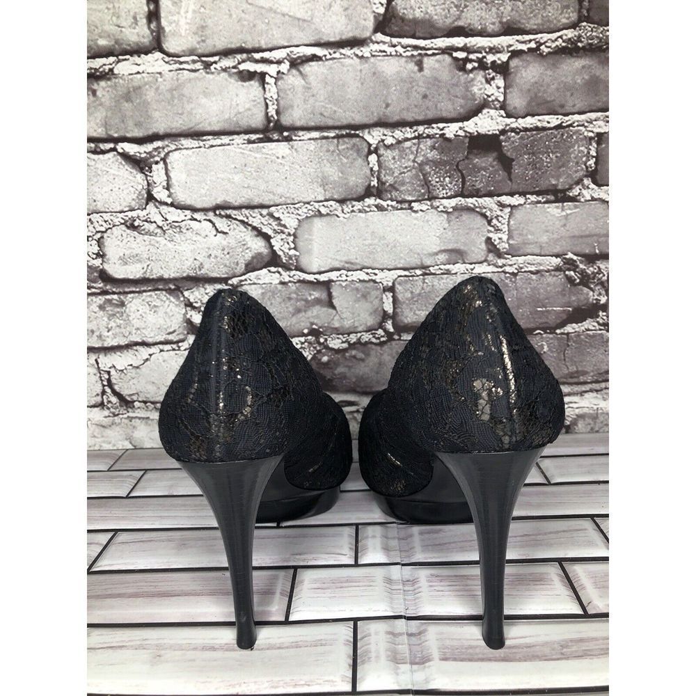 Tory Burch Black Leather Floral Fabric Platform Stiletto High Heels Women Sz 8M - Picture 6 of 16
